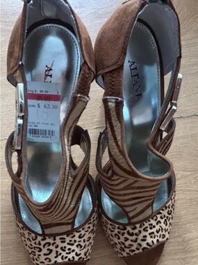 Alfani genuine leather cow and zebra print heels